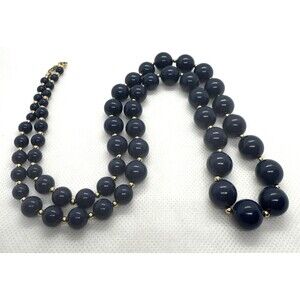 Vintage Monet Signed Graduated Round Blue Beaded 30" Necklace Retro Plastic‎